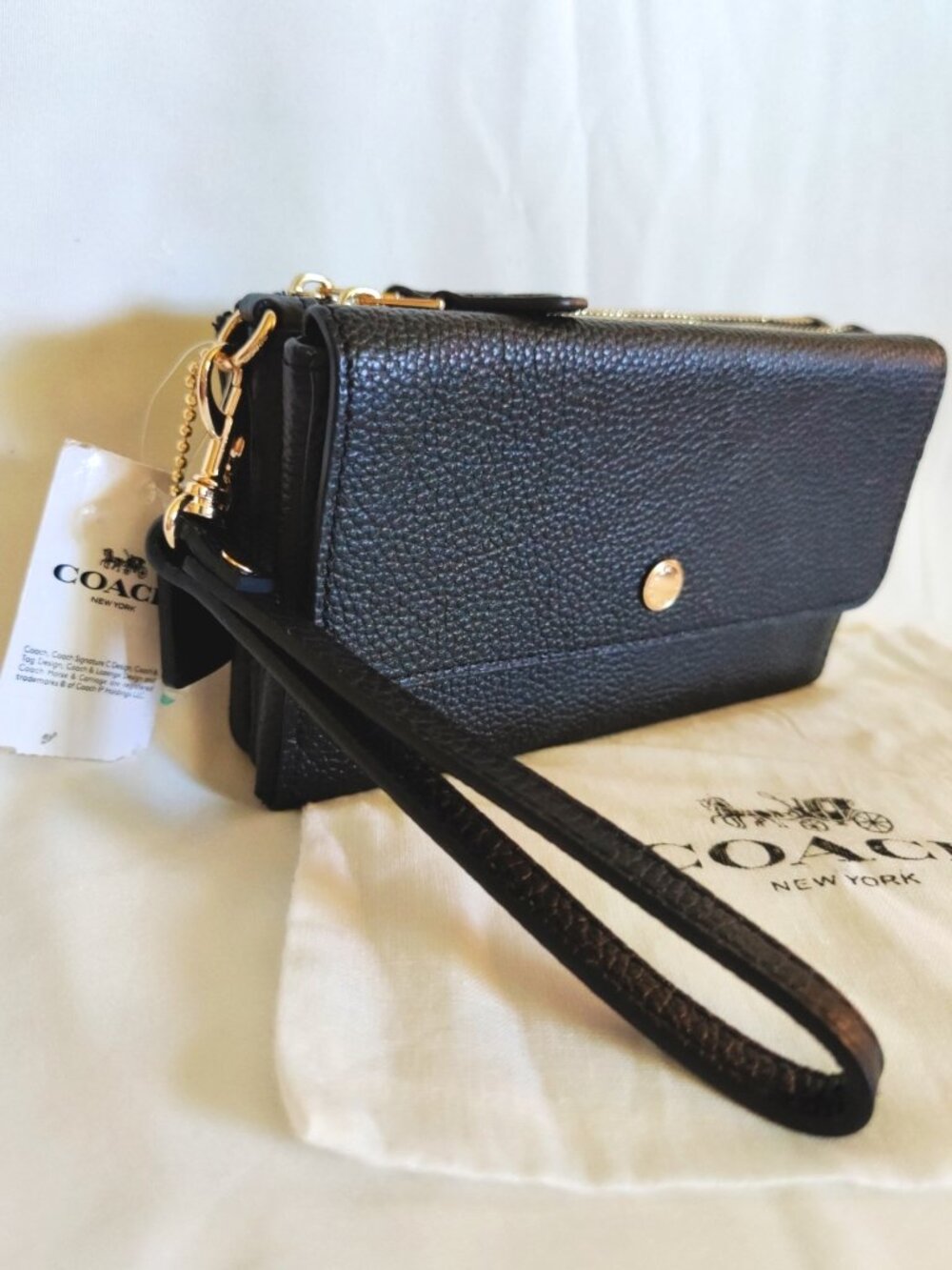 Coach Pebbled Leather Triple Compartment Small Wallet Wristlet in Black, NWT - Picture 11 of 12